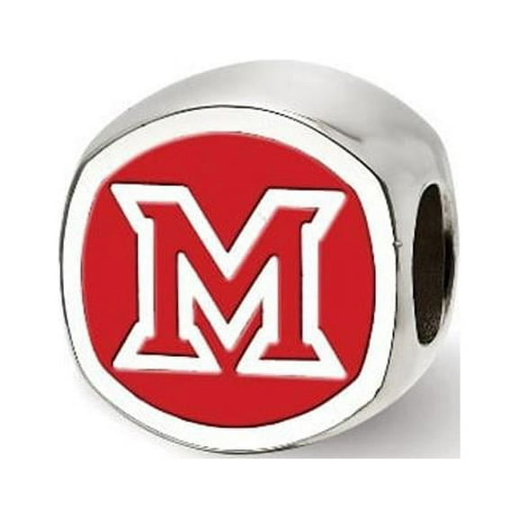 Sterling Silver Miami U Block M Cushion Shaped Logo Bead Charm