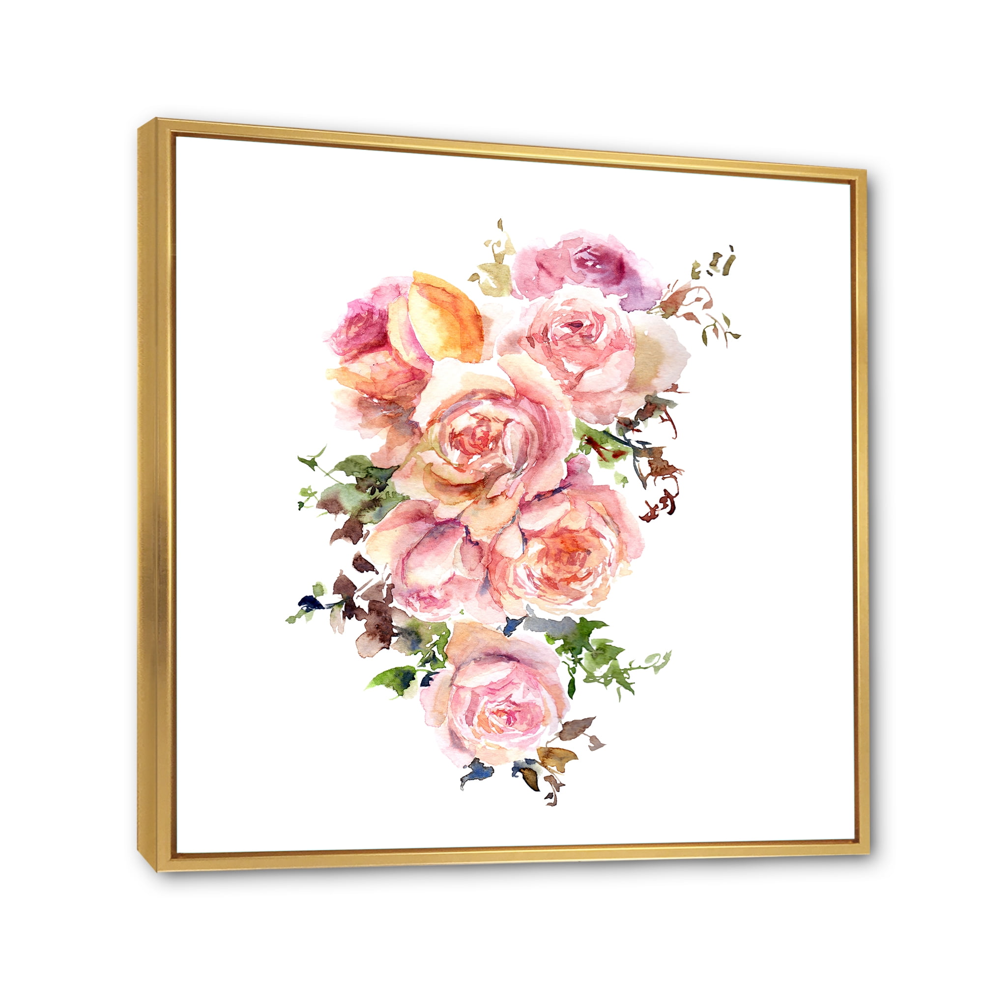 Designart 'Bouquet Of Pink Roses Flowers' Traditional Framed Canvas Wall Art Print