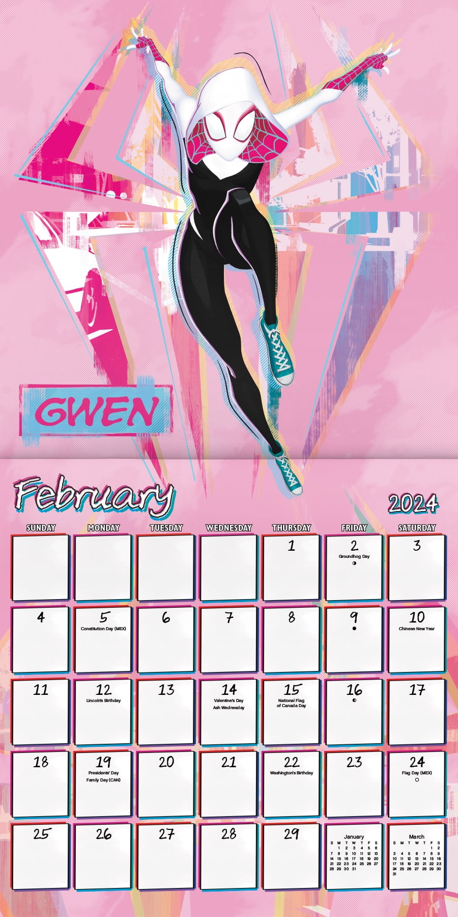 Trends International 2024 Marvel Spider-Man: Across the Spider-Verse Wall Calendar & Push Pins
