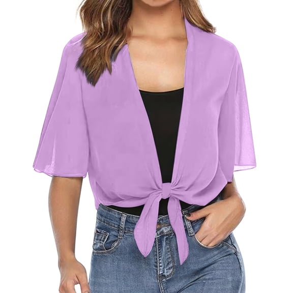 Women Shrug Chiffon Cardigans Open Front Short Sleeve Bolero for Evening Dressy