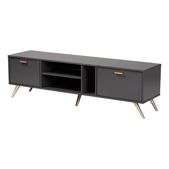 Bowery Hill Engineered Wood Dark Gray/Gold TV Stand Rectangular Cord Management 63" Unassembled