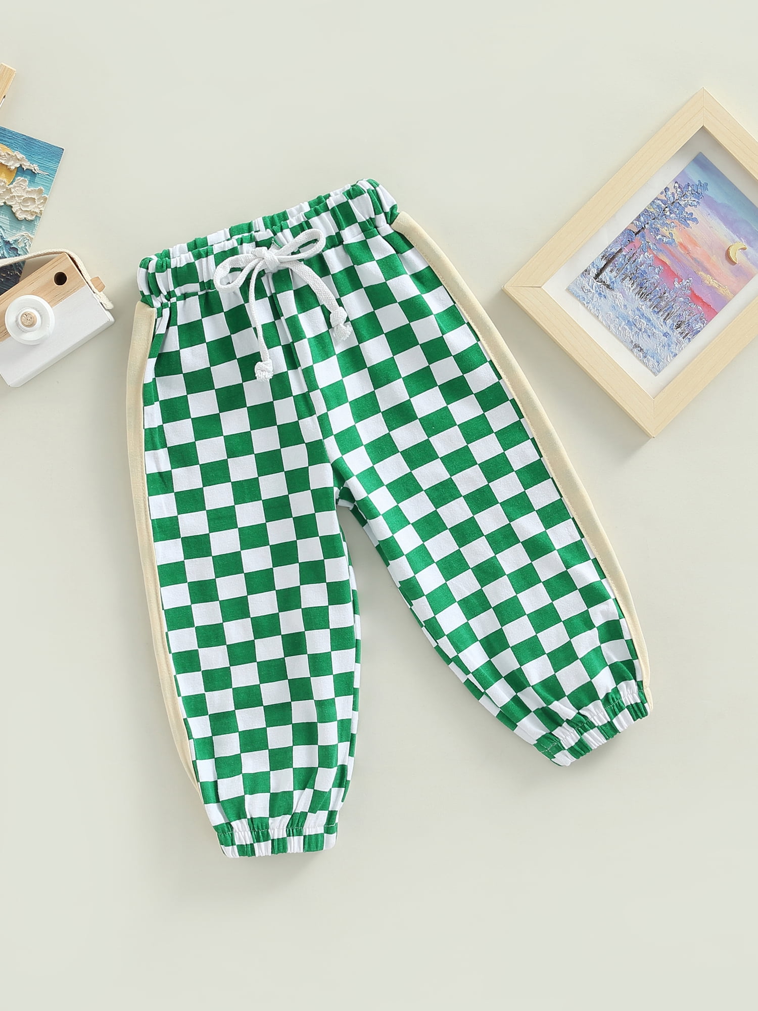 Baby Girl 100% Cotton Solid/Plaid Elasticized Waist Harem Pants