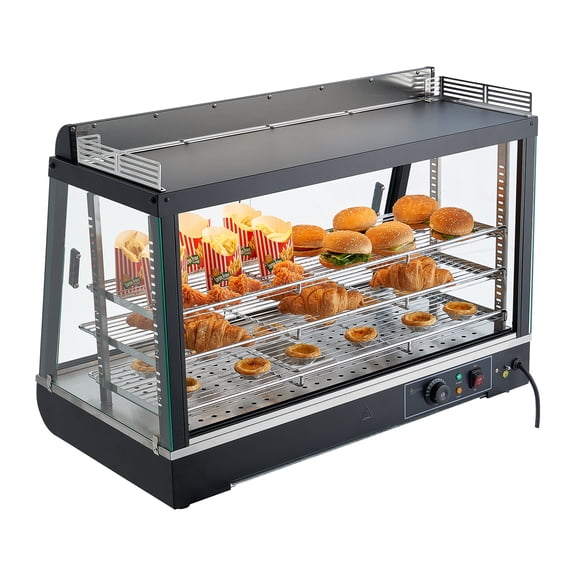 KFFKFF 3-Tier Commercial Food Warmer Display, 1400W Food Display Unit with LED Lighting, Upper Storage, Adjustable Shelves, 86℉~185℉ Steam Heating, 105L Capacity for Burgers, Pizza, Bread