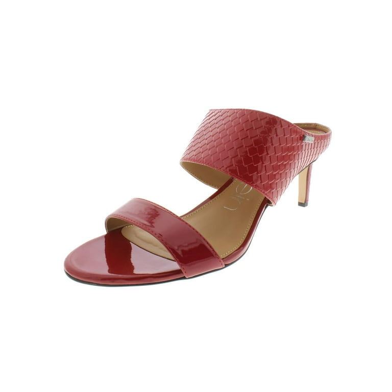 CALVIN KLEIN Womens Red Scale Side Gore Cushioned Logo Cecily Almond Toe Stiletto Slip On Leather Dress Sandals 9 M Walmart