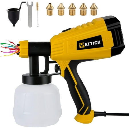 YATTICH Paint Sprayer  700W High Power HVLP Spray Gun with 5 Copper Nozzles & 3 Patterns  Easy to Spray and Clean  for Furniture  Cabinets  Fence  Railing  Garden Chairs etc. YT-201 Yellow 700W