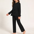 thumbnail image 2 of CPNG Girls Clothes Rib-Knit Outfit Ruffle Sleeve Shirt with Belt 3Pcs Straight Wide Leg Pant Set Teen Girls Fashionable Casual Dress Set(Black,11-12 Years), 2 of 9