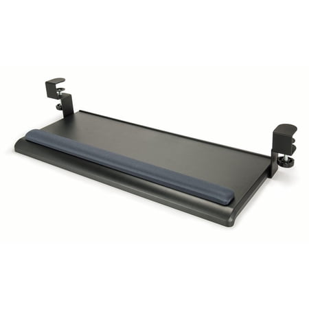 UPC: 0740660710641 | Extra-Wide Desk Clamp Keyboard Tray / Large keyboard surface 27.5  x 12.2  / Sturdy metal clamp fits desk thickness of 1.5  / Smooth sliding rail design for easy access / Includes Gel Wrist Rest