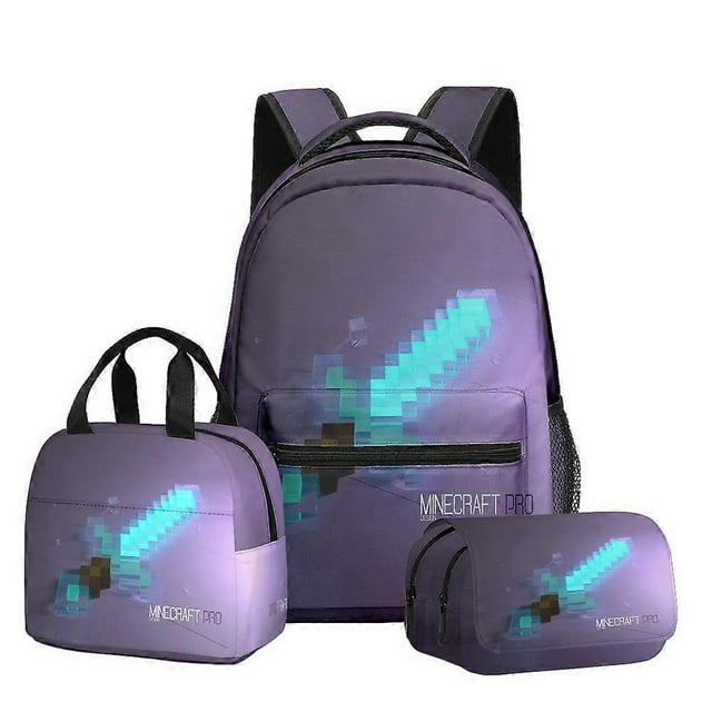 Minecraft Backpack Set for Students with Double Layer Pencil Case and Lunch Bag, 24 Styles, Waterproof School Supplies