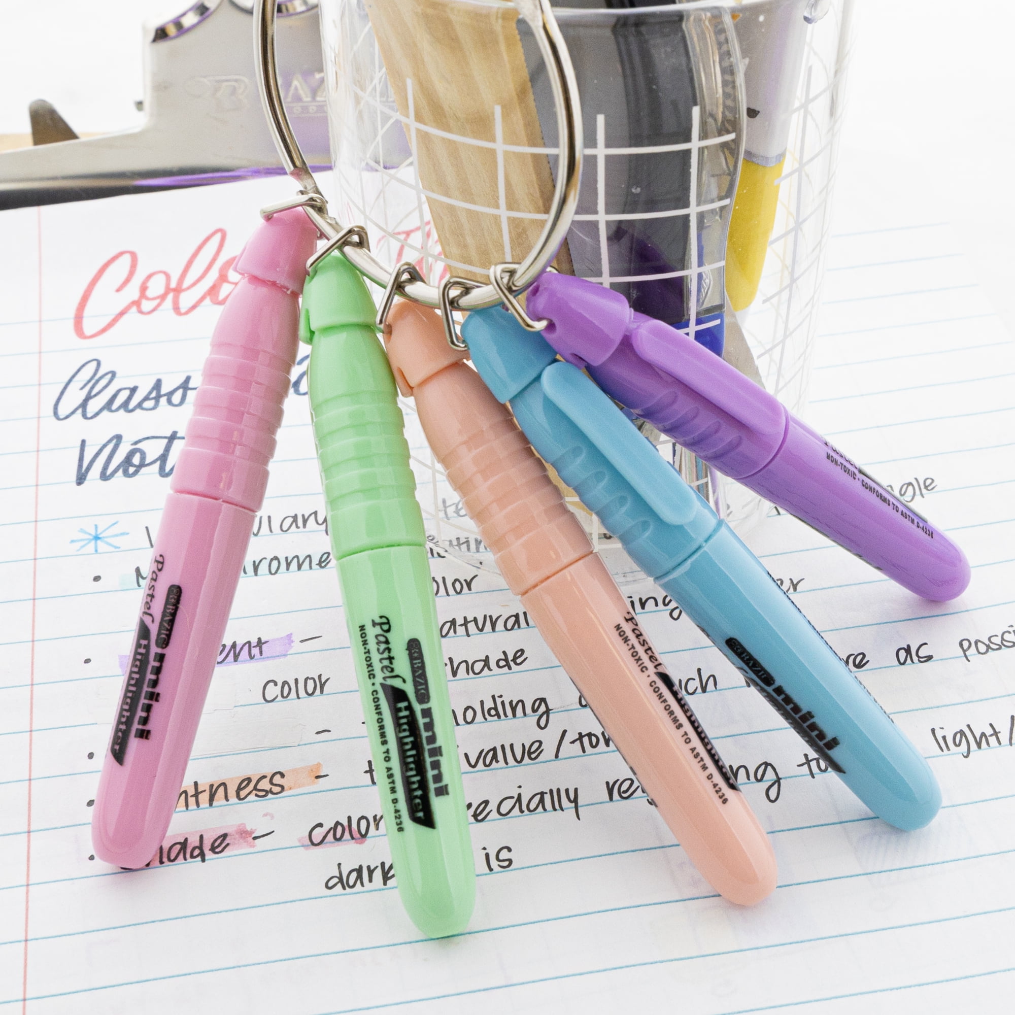 BAZIC Mini Highlighter Pen Pastel Color, Chisel Tip Broad Fine Line Highlighters Unscented (5/Pack), 24-Packs