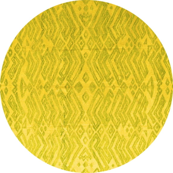 Ahgly Company Indoor Round Abstract Yellow Modern Area Rugs, 4' Round
