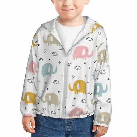 

Rash Guard for Boys Girls - Little Elephant Lightweight Long Sleeve Sun Protection Jacket Hooded Cooling Swim Shirt with Zipper for Toddler Kids Children