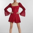 thumbnail image 5 of ZQUUVOU Women's Summer Casual Dress V-Neck Long Sleeve Short Dress Red, 5 of 7