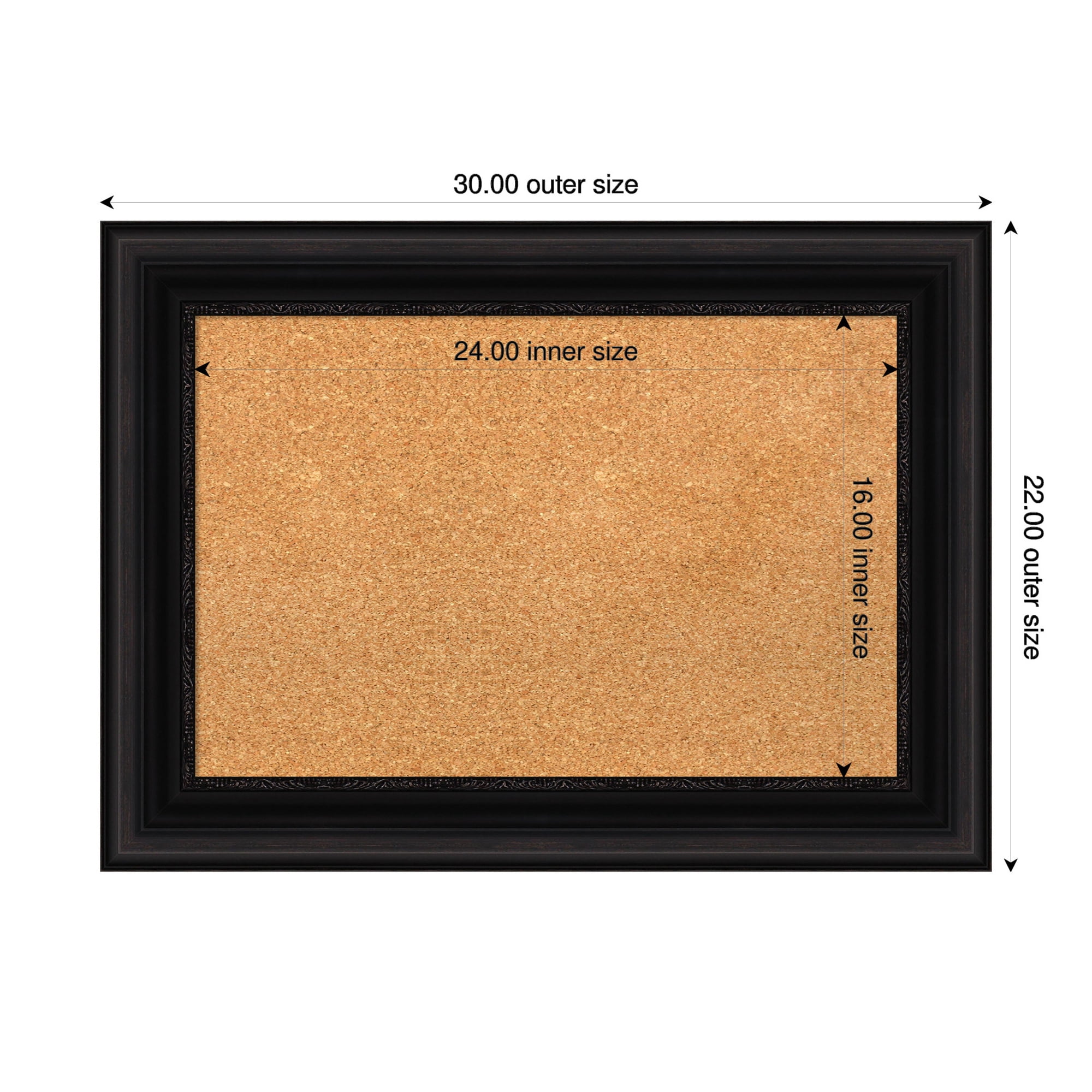 Amanti Art Natural Cork Board Framed Parlor Black Bulletin Board 30 in. x 22 in.