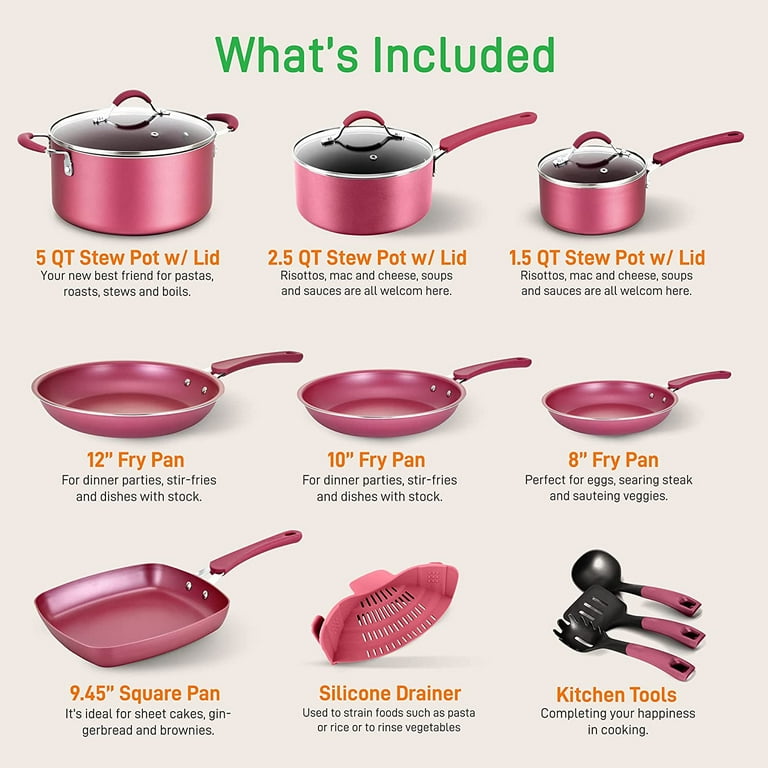 NutriChef 20-Piece Nonstick Kitchen Essential Cookware Set with