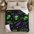 thumbnail image 5 of Neon Green Alien Heads Flying Saucers Sci-Fi Space, Playful Fantasy Scene, Warm Flannel Blanket for Office and Dorm, Celestial Art Lovers Housewarming Gift, Fantasy Home Decor, 5 of 9
