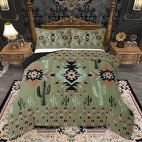 Manfei Bohemian Hippie Aztec Bedding Comforter Set for Adult, Rustic Farmhouse Cactus Twin Comforter Sets, Green Southwestern Style Reversible Bedding Set, Lightweight Room Decor, 2pcs