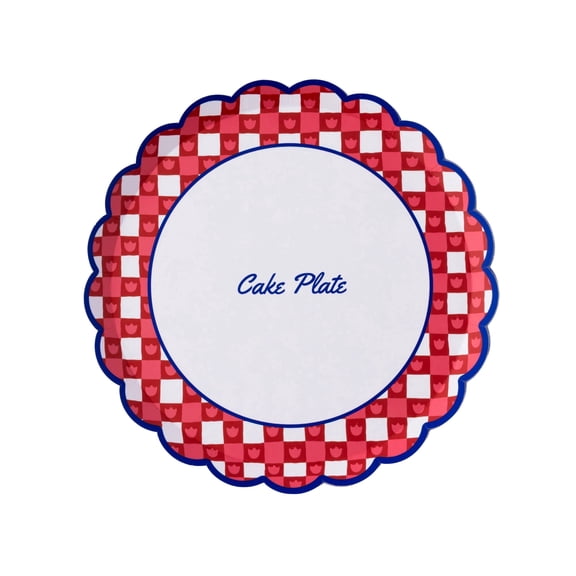 Betty Crocker™ X Bonjour Fête Red and Blue Gingham Small Paper Cake Plates, Disposable Party Supplies, 8 Count, 8.5 Inch, Birthday, 4th of July