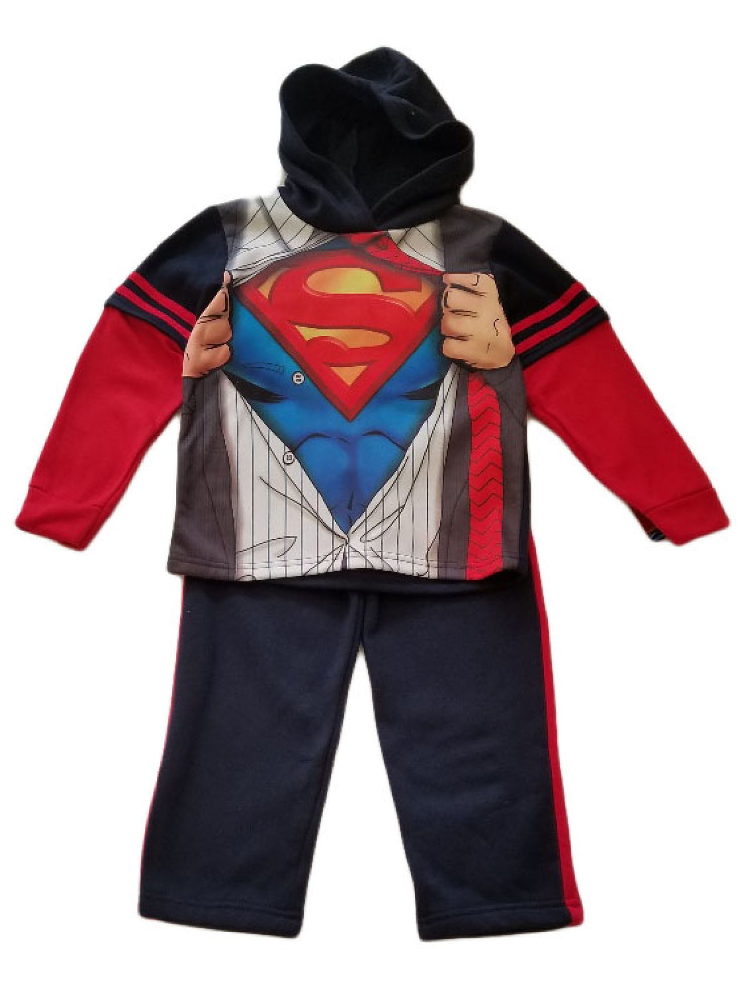 Marvel DC Comics Boys Superhero Long Sleeve Hoodie Costume Superman Shirt w Mask