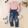 thumbnail image 2 of Sngxgn Girl's 2 Piece Rib Knit Outfits Twist Front Long Sleeve Top and Flare Pants Set(Pink,6Y), 2 of 7