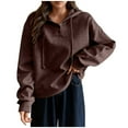 thumbnail image 2 of tarylea Hoodies for Women Button V Neck Drawstring Sweatshirt Solid Color Long Sleeve Pullover Casual Loose Fall Crop Tops, 2 of 6