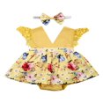 thumbnail image 1 of Combinaison Jaune à Fleurs d'Été pour Bébé Fille Robe Rouge, 1 of 3