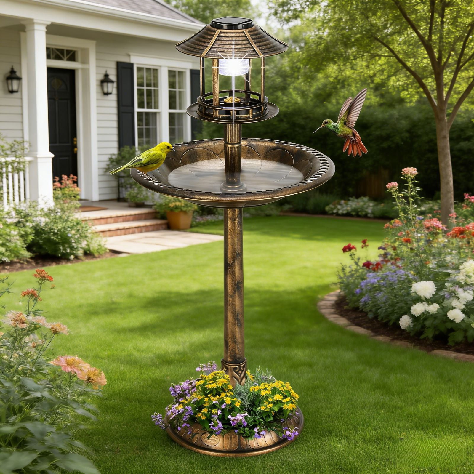 UBesGoo 42 Inch Bird Bath with Solar Light Bronze