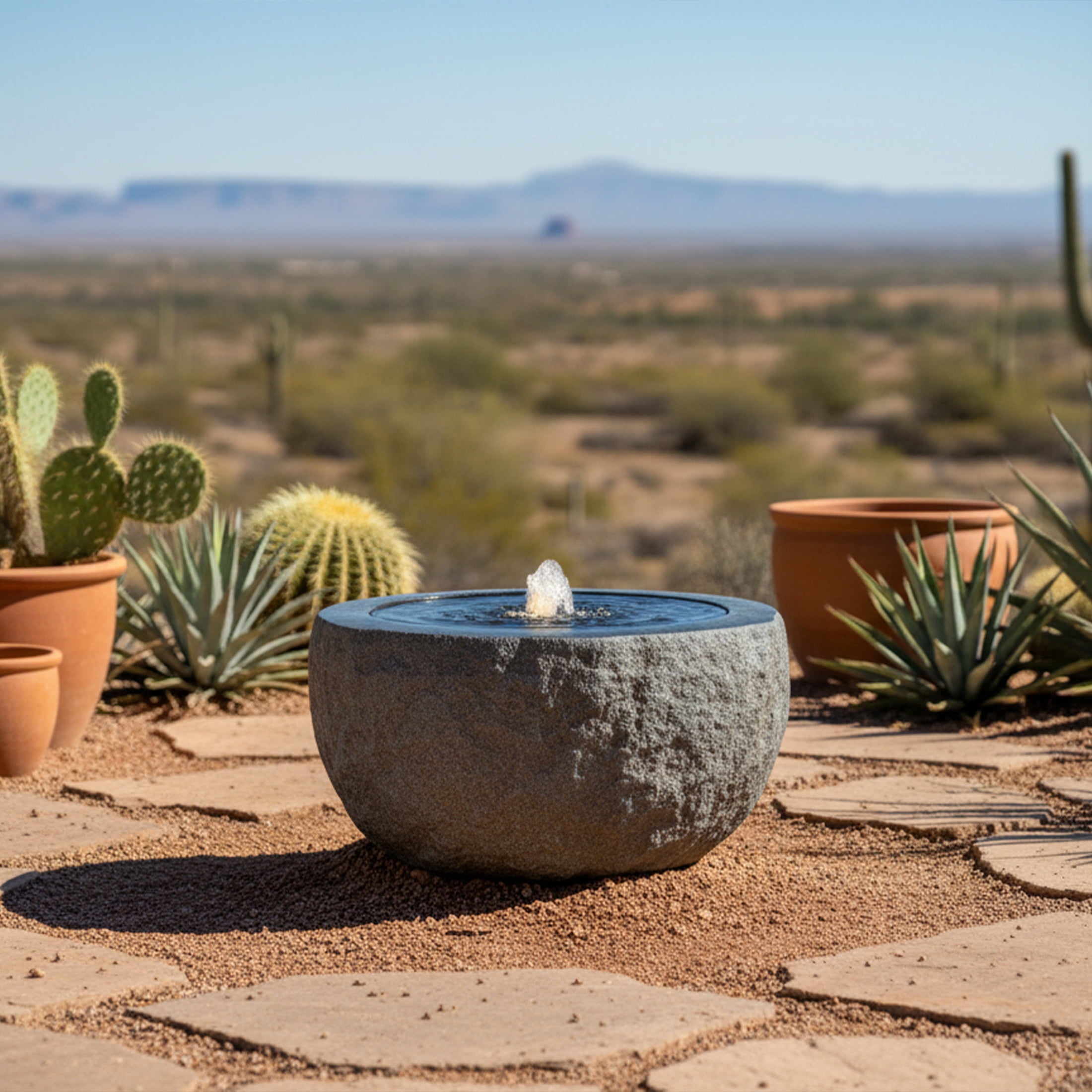 Sunnydaze Round Bowl Gray Outdoor Bubble Fountain, LED Light
