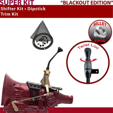 American Shifter FMX Shifter Kit Black 8 in. Trim Kit Dipstick Push Button Gray Boot Billet Knob for ED3D3
