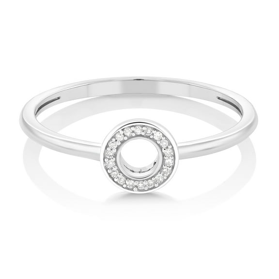 Gem Stone King 10K Solid White Gold Round White Diamond Contemporary Engagement Circle Ring for Women (Size 7)