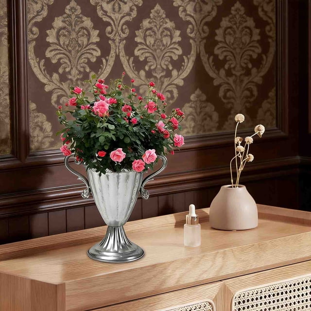 Iron Vase Silver Decorative Flower Pot for Weddings Events Office Home Table Centerpiece Durable Modern Design