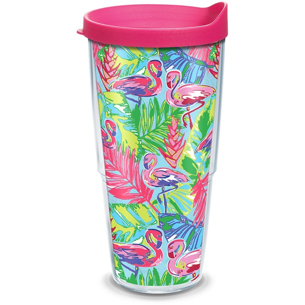 Tervis Made in USA Double Walled Bright Flamingo Pattern Insulated Tumbler Cup Keeps Drinks Cold