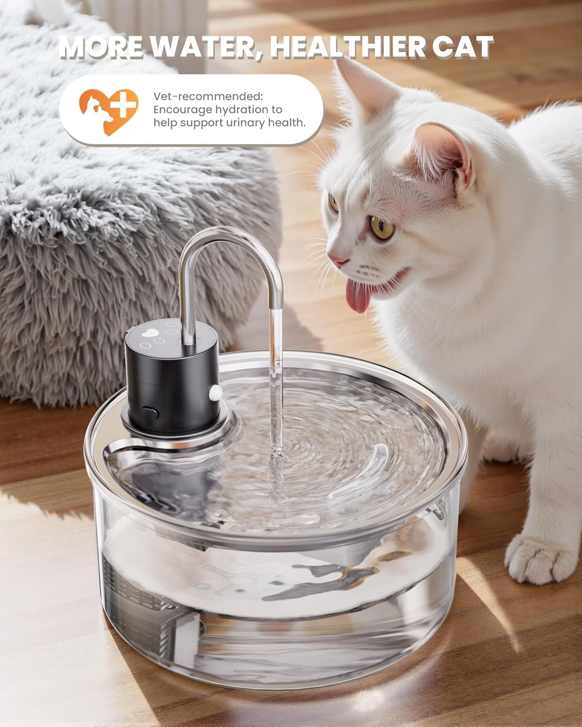 Cordless Rechargeable 108oz Glass Cat Water Fountain - Ultra-Quiet Automatic Pet Water Dispenser for Multiple Pets