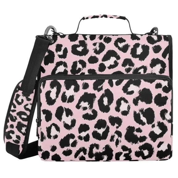Haosy 3 Ring Zipper Binder with Shoulder Strap Waterproof Trapper Keeper 2 Inch D-Ring 500 Sheets Capacity, Pink Leopard