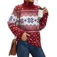 thumbnail image 3 of Asklazy Women's Turtleneck Sweater Long Sleeve Cozy Warm Casual Lightweight Soft Pullover Jumper Tops,Christmas Snowflake Red,3XL, 3 of 8
