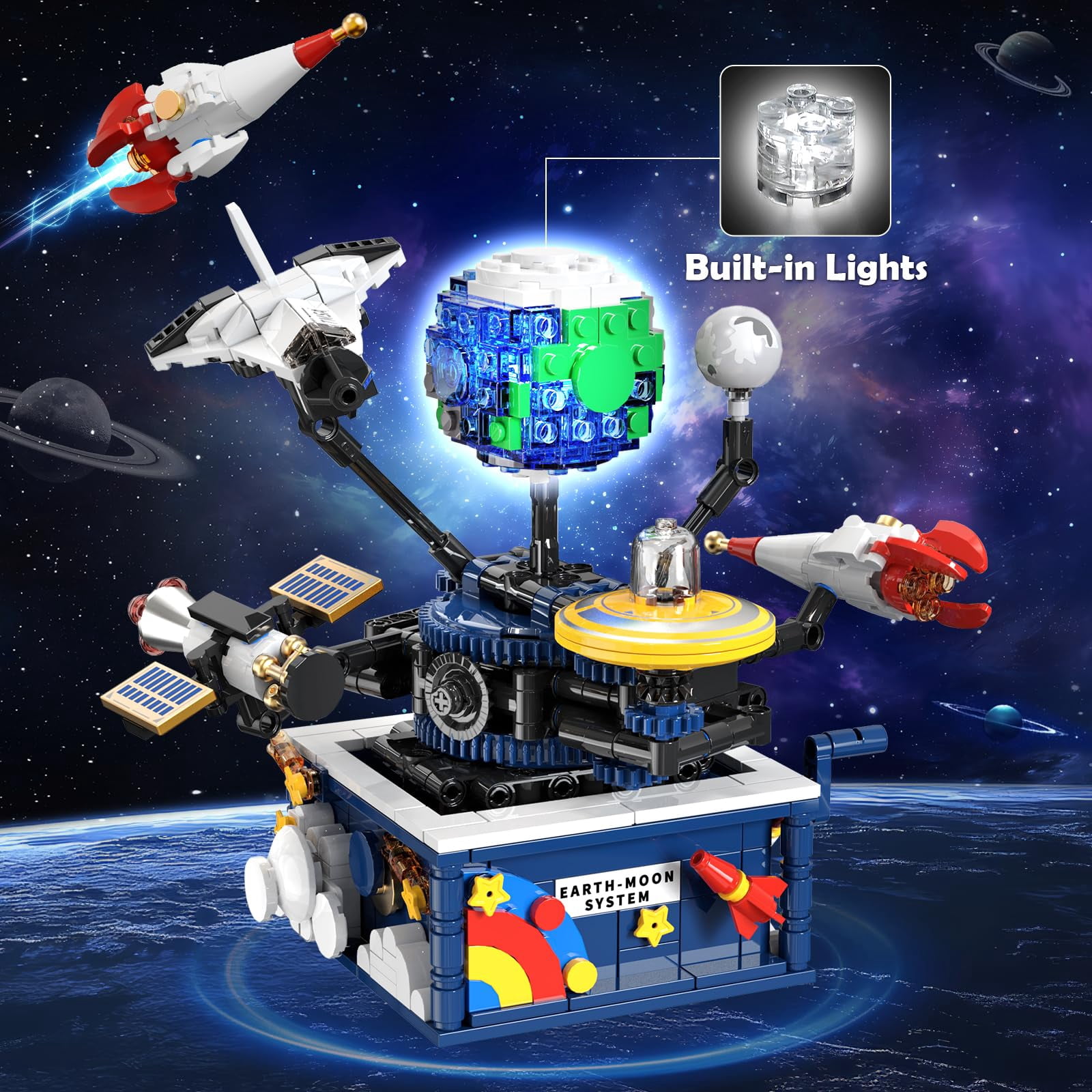 CUBIMANA Planet Building Block Set, Rotatable Earth Exploration Educational Toys for Kids Aged 6+