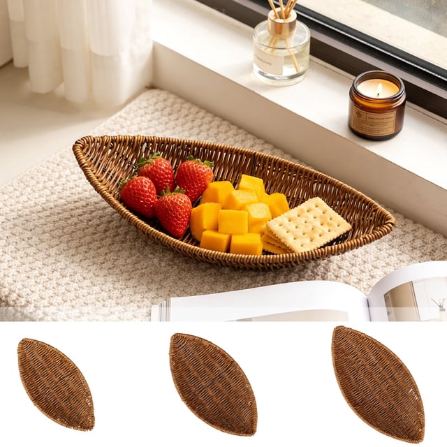 Sentmoon Organization Baskets Small Basket Plastic Imitation Vines Woven Basket Storage Basket Fruit and Vegetable Storage Basket Snack and Candy Tray Bread Basket Multi Functional Storage Tray