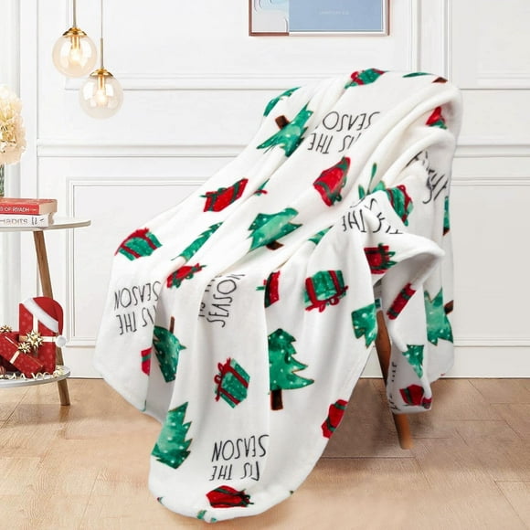 Couverture Jetée en Flanelle Ultra Douce, Couverture de Lit Douillette pour Sofa et Canapé avec Cadeaux d'Arbre, Déco de Printemps pour la Maison 50 x 60 Pouces Vert