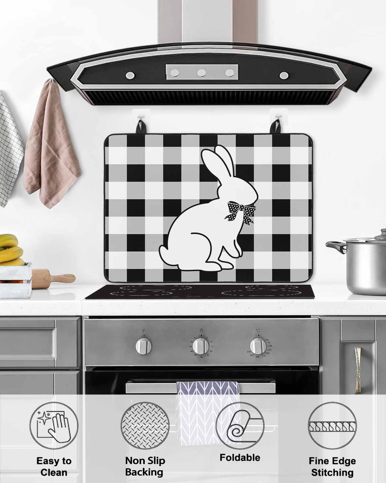 Large Induction Cooktop Protector Mat Easter Stove Top Covers for Electric Stove, Farmhouse Bow Bunny Black White Buffalo Plaid Decorative Stove Burner Cover Mats, Glass Top Stove Cover