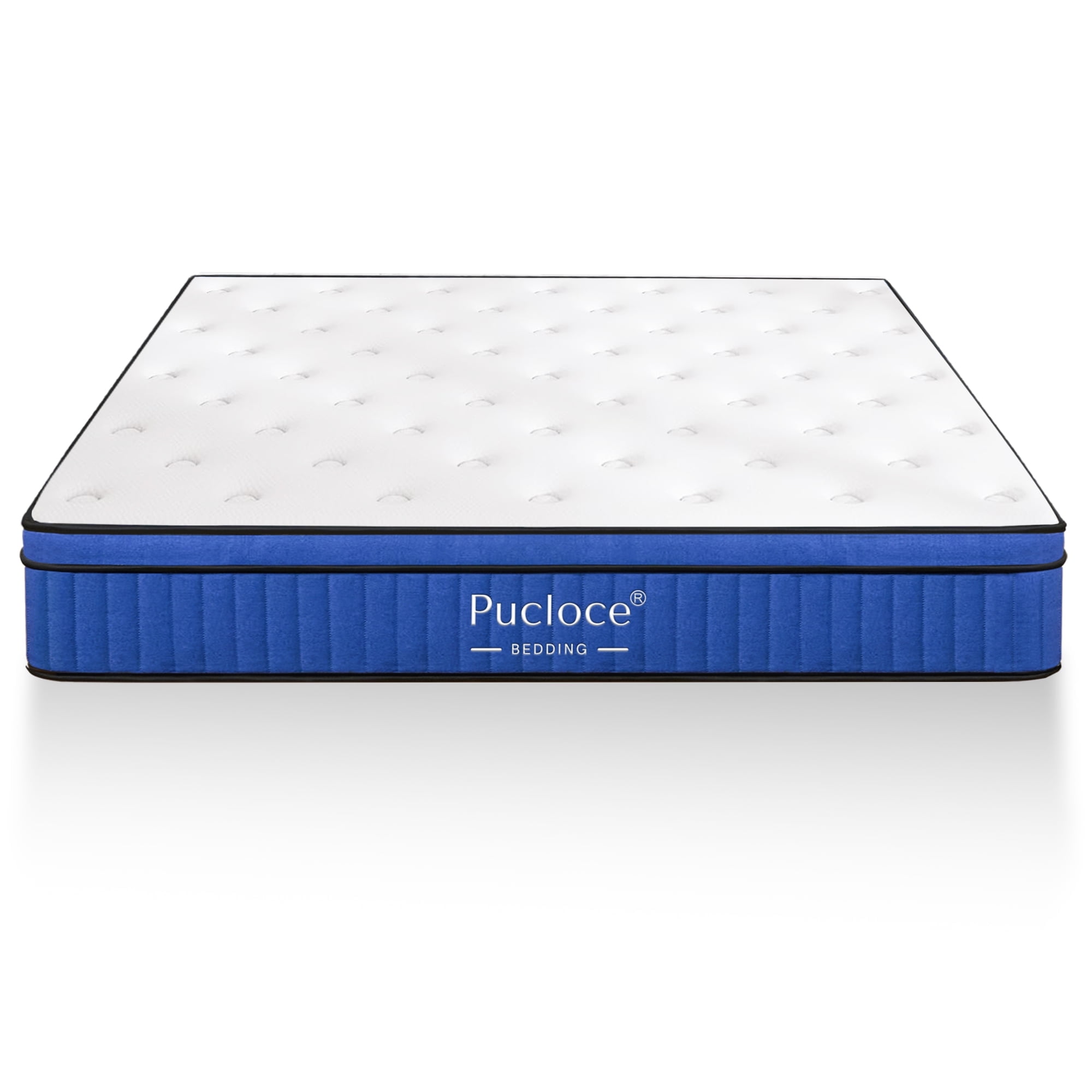 Pucloce 12" Hybrid Queen Mattress, Comfort Gel Memory Foam Innerspring Queen Size Mattress 12 inch, Mattress in a Box, White and Blue
