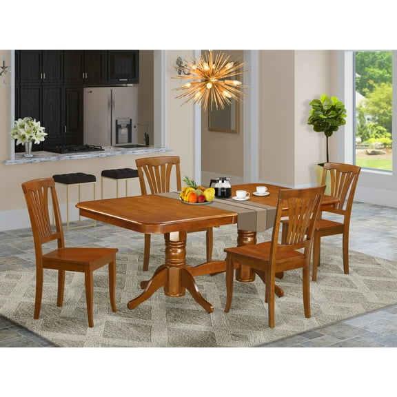 East West Furniture Napoleon 5-piece Wood Dining Table Set in Saddle Brown