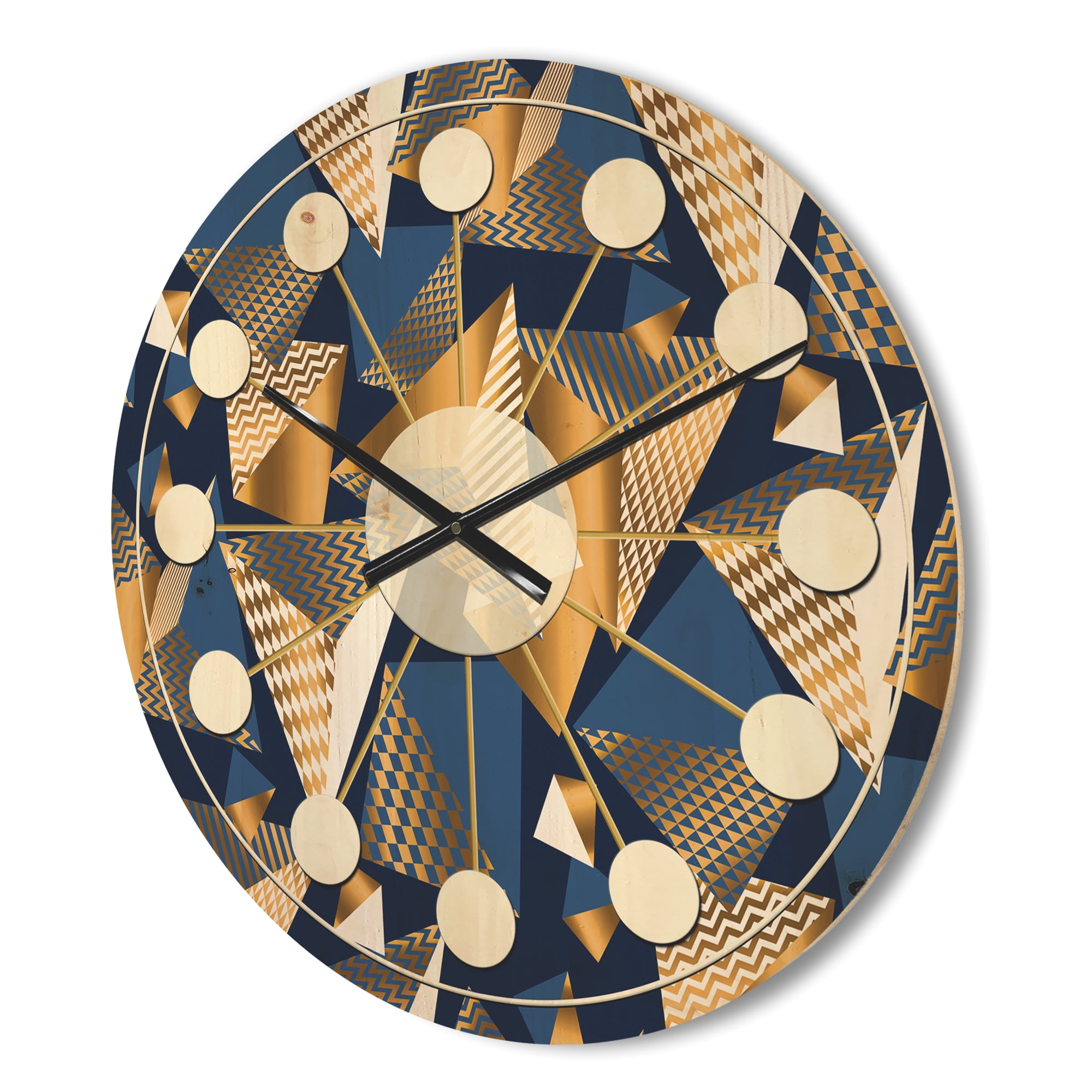 Designart 'Blue and Gold Cubes' Mid-Century Modern Wood Wall Clock