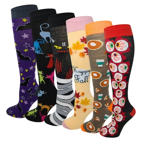 

Sumona 6 pairs Assorted Design HALLOWEEN/FALL Knee High Socks