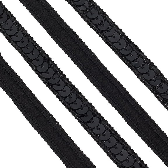 10.9 Yards Black Sequin Ribbon Trim 13mm Wide Glitter Paillette Trim No Stretch Flat Sequin Braid Trims Fabric Paillette Ribbon Trims for Sewing Crafts Costume Ornament Home Decorations Black