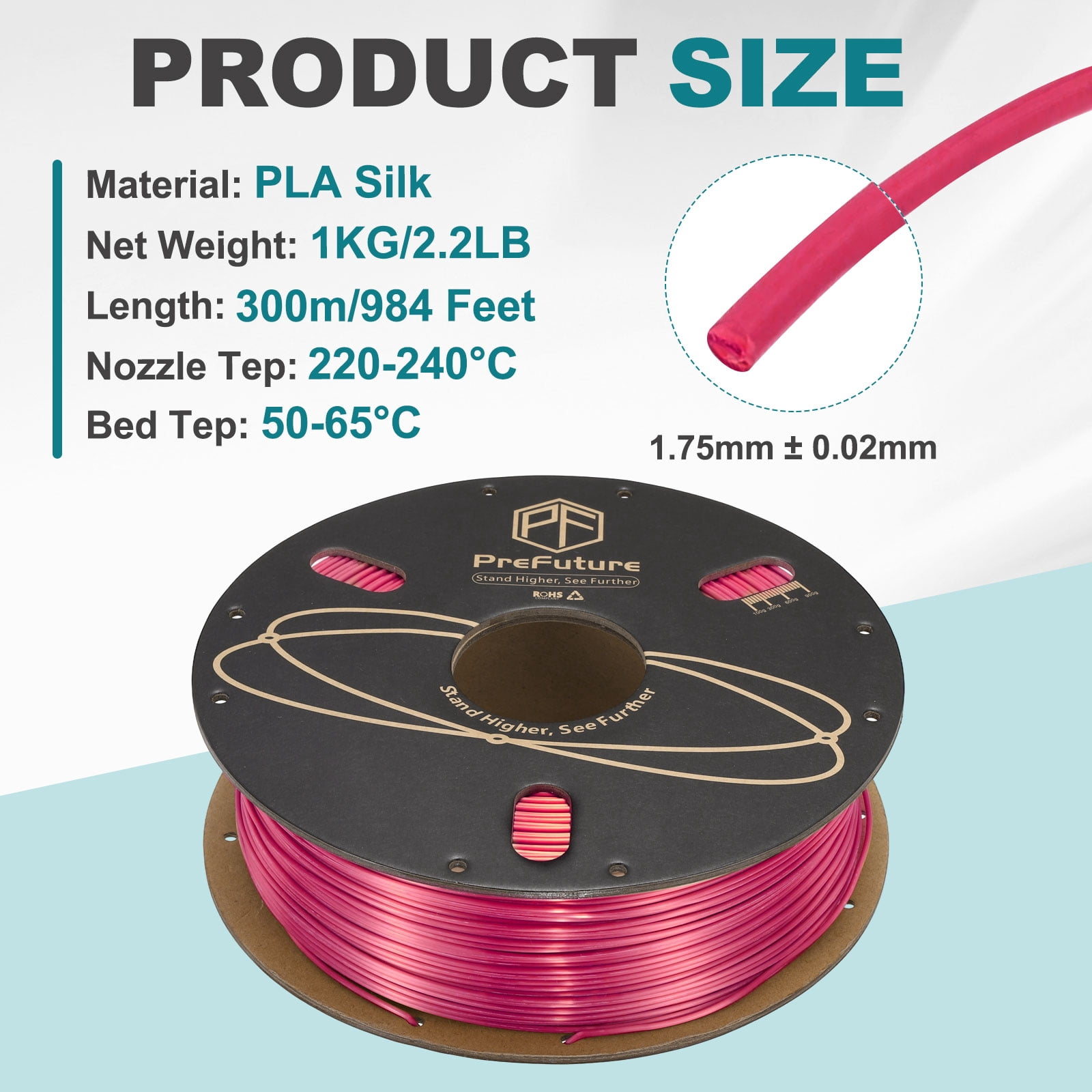 Uxcell Silk PLA Filament 1.75mm 1KG/2.2LB High Shine 3D Printer Filament, Enhanced Toughness, Dimensional Accuracy +/- 0.02mm for 3D Printer, Rose Red