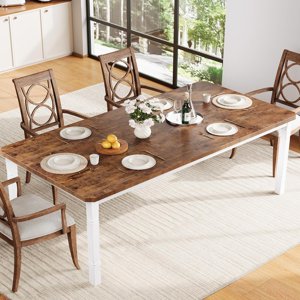 79" Industrial Dining Table with Chamfer Corner Kitchen Table with Heavy Duty Metal Legs for Dining Room, Kitchen, Living Room, Easy Assembly