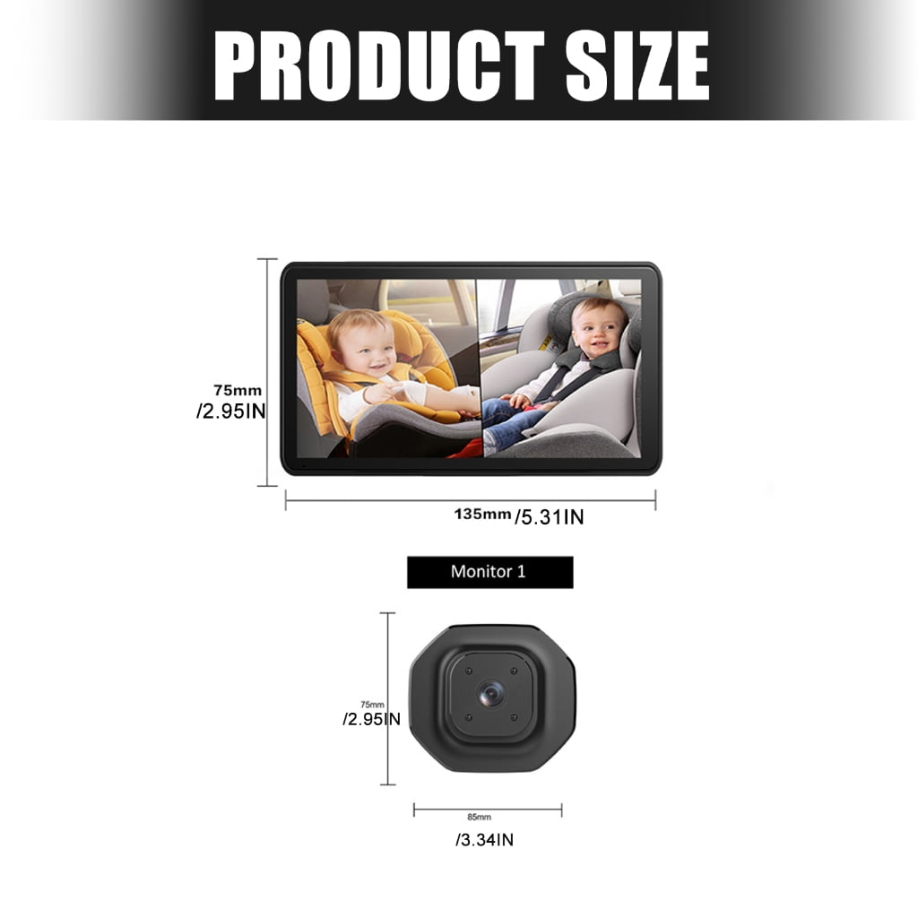 Wide Corner Rear Chair Baby Monitoring Structure 5 Foot 720P Screen Double Lens Ir Nocturnalvision For Automobiles And Travel