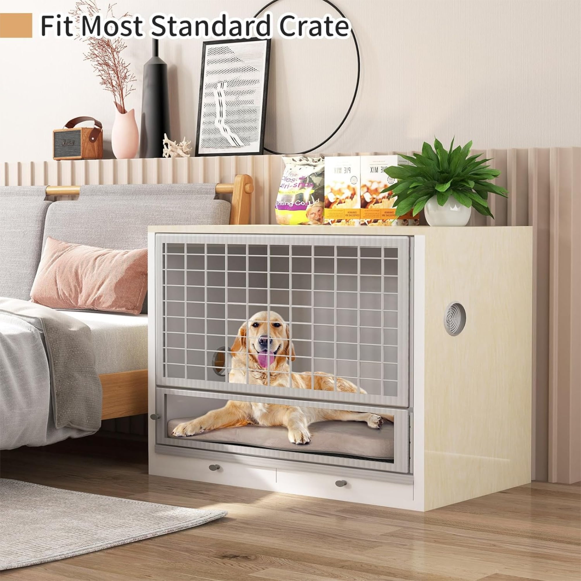 Kadyn 43" Orthopedic Dog Bed with Memory Foam Support for Large Dogs, 3" Thick Memory Foam Pet Bed with Removable Cover, Beige