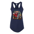 thumbnail image 2 of Wild Bobby, Vintage Hot Rod Old Garage Cars and Trucks Ladies Racerback Tank Top, Navy, Small, 2 of 3