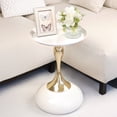 thumbnail image 6 of CERBIOR Modern Round Side Table with Gold Pedestal Base, Black Metal Top, Accent Drink Table for Living Room (White), 6 of 8