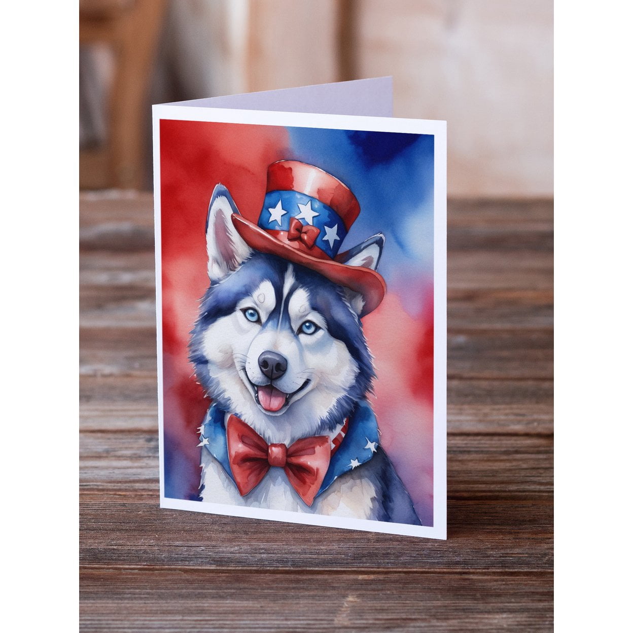 Siberian Husky Patriotic American Greeting Cards Pack of 8 7 in x 5 in